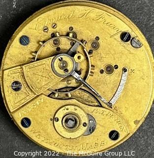 Hampden Pocket Watch. Movement Only. Edward H. Frary, Weymouth Mass. 18S-15J-HG1K-A-”35" (EA331) #133,817                                                             