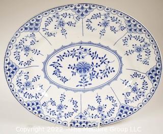 John Steventon & Sons Burslem English Blue and White Floral Porcelain China Pattern.  16" long.