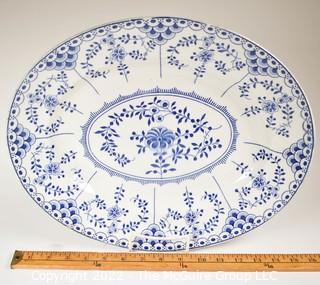 John Steventon & Sons Burslem English Blue and White Floral Porcelain China Pattern.  16" long.