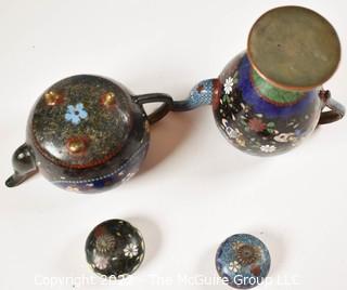 Three (3) Vintage Chinese Cloisonne Tea Pots and Tray. 