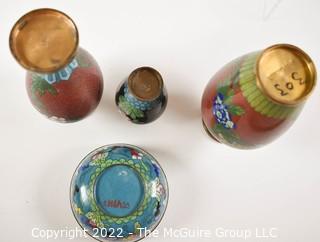 Four (4) Vintage Chinese Cloisonne Vases and Bowl