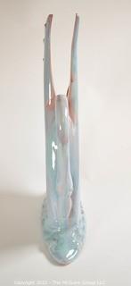 Royal Haeger Royal Hickman Art Deco Pottery Pink Blue Lusterware Swan Vase.  16" tall.