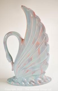 Royal Haeger Royal Hickman Art Deco Pottery Pink Blue Lusterware Swan Vase.  16" tall.