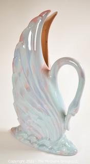 Royal Haeger Royal Hickman Art Deco Pottery Pink Blue Lusterware Swan Vase.  16" tall.