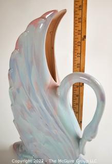 Royal Haeger Royal Hickman Art Deco Pottery Pink Blue Lusterware Swan Vase.  16" tall.