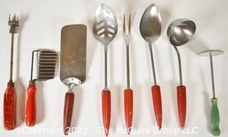 Group of Vintage Cooking Utensils with Bakelite and Wood Handles. 