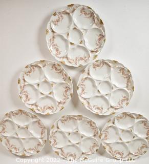 Set of Six (6) Haviland & Co. France Limoges Porcelain 5 Well Oyster Plates.