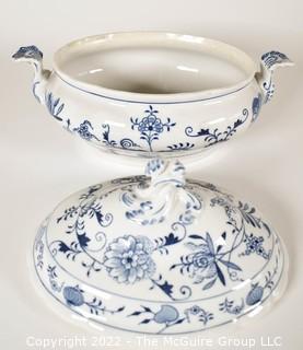 Large Meissen Hand-Painted Porcelain Made in Germany Blue Onion Soup Tureen.  