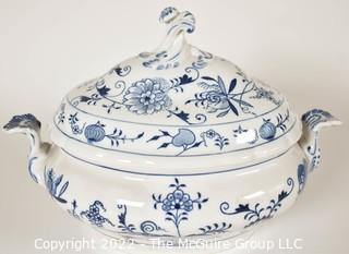 Large Meissen Hand-Painted Porcelain Made in Germany Blue Onion Soup Tureen.  