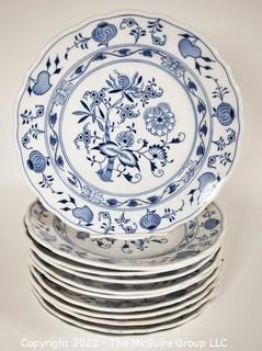 Eleven (11) Piece Meissen Blue Onion Hand-Painted Porcelain Made in Germany Dinner Plates. 