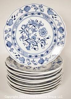 Eleven (11) Piece Meissen Blue Onion Hand-Painted Porcelain Made in Germany Dinner Plates. 