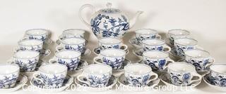 Teapot and Twenty (20) Cup and Saucer Set Meissen Blue Onion Hand-Painted Porcelain Made in Germany Tea Set 