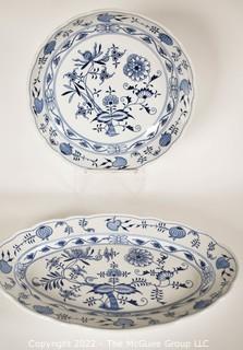 Two (2) Meissen Blue Onion Hand-Painted Porcelain Made in Germany Platters.  