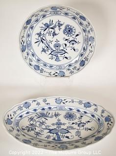 Two (2) Meissen Blue Onion Hand-Painted Porcelain Made in Germany Platters.  