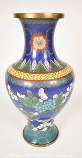 Vintage Blue Chinese Cloisonne Enamel Vase. 13" Tall 