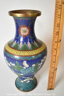 Vintage Blue Chinese Cloisonne Enamel Vase. 13" Tall 