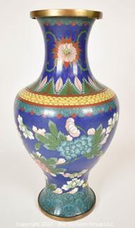 Vintage Blue Chinese Cloisonne Enamel Vase. 13" Tall 