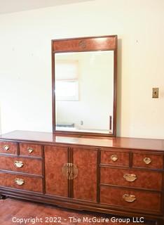 Drexel Heritage Asian Style Chinoiserie Dynasty Dresser with Mirror. Measures 76.5"W x 19"D x 31"T.  Mirror is 46"T x 32"W