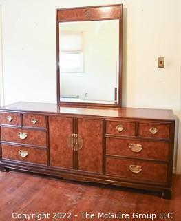 Drexel Heritage Asian Style Chinoiserie Dynasty Dresser with Mirror. Measures 76.5"W x 19"D x 31"T.  Mirror is 46"T x 32"W