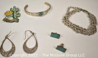 Group of Sterling silver Jewelry Including Native American Bracelet. 