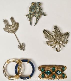 Five (5) Vintage Rhinestone Brooches