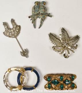 Five (5) Vintage Rhinestone Brooches