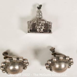 Group of Sterling Silver Jewelry Including California State Capital Charm.  