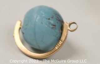 Two Gold with Enamel Painted  Articulated Globe Charms or Pendants. 10kt Gold Plate.