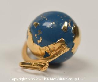 Two Gold with Enamel Painted  Articulated Globe Charms or Pendants. 10kt Gold Plate.