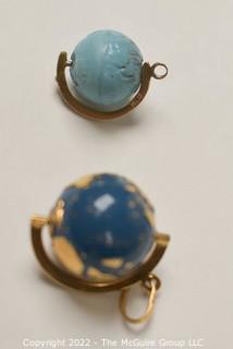 Two Gold with Enamel Painted  Articulated Globe Charms or Pendants. 10kt Gold Plate.