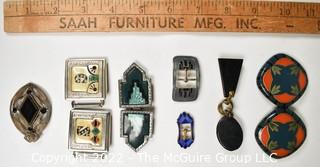 Vintage Buckles in Various Materials Including Rhinestone Enamel and Lucite.  Marked Made in Germany, Nickel Silver,  Diker and Athea. 