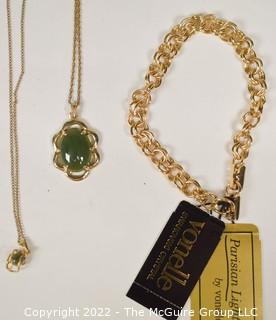 Vonelle Swarovski Crystal Bracelet, New with Tags and Two (2) Green Jade or Agate Pendant Style Necklaces