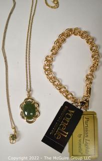 Vonelle Swarovski Crystal Bracelet, New with Tags and Two (2) Green Jade or Agate Pendant Style Necklaces