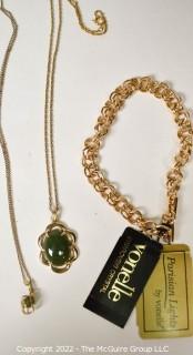 Vonelle Swarovski Crystal Bracelet, New with Tags and Two (2) Green Jade or Agate Pendant Style Necklaces