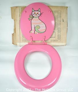 Pink Mid Century Sears Enamel Painted Toilet Seat "Kitty Cat" New in Box.