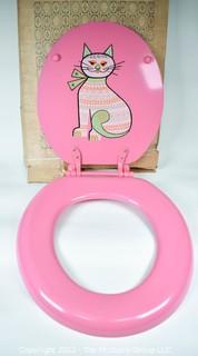 Pink Mid Century Sears Enamel Painted Toilet Seat "Kitty Cat" New in Box.