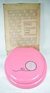 Pink Mid Century Sears Enamel Painted Toilet Seat "Kitty Cat" New in Box.