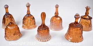 Six (6) Amber Fenton Art Glass Hand Bells.