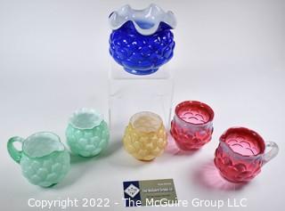 Six (6) Fenton Art Glass Opaline Jacqueline Vases and Pitchers in Blue, Pink, Yellow and Mint Green. 