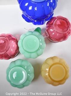 Six (6) Fenton Art Glass Opaline Jacqueline Vases and Pitchers in Blue, Pink, Yellow and Mint Green. 