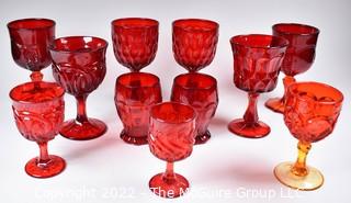 Eleven (11) Fenton Ruby Red Ruffled Edge Glass Compote Goblet Style Pedestal Dishes 