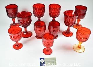 Eleven (11) Fenton Ruby Red Ruffled Edge Glass Compote Goblet Style Pedestal Dishes 