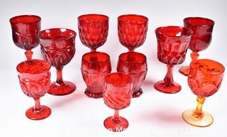 Eleven (11) Fenton Ruby Red Ruffled Edge Glass Compote Goblet Style Pedestal Dishes 