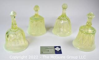 Four (4) Fenton Imperial Uranium Vaseline Glass Hand Bells. 