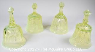 Four (4) Fenton Imperial Uranium Vaseline Glass Hand Bells. 