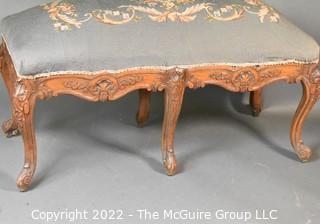 Carved French Provincial Bench With Needlepoint Upholstery Seat.  38" L x 18" W