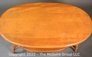 Vintage Mid Century Modern Oval Two Tier Coffee Table with Bamboo Rattan Legs.34"L x 18"W x  17"T