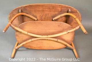 Vintage Mid Century Modern Oval Two Tier Coffee Table with Bamboo Rattan Legs.34"L x 18"W x  17"T