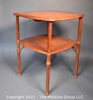 Mid Century Modern Heywood Wakefield  Square Two Tier Rattan Leg Side Table.  27"T x 20" W