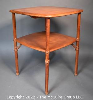 Mid Century Modern Heywood Wakefield  Square Two Tier Rattan Leg Side Table.  27"T x 20" W